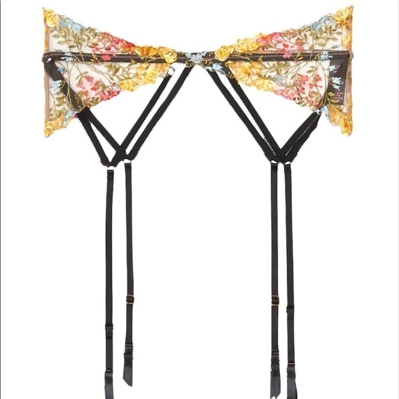 NWT Victorias Secret Yellow Floral Lace Embroidered Garter Belt Lingerie M/L - Picture 5 of 5